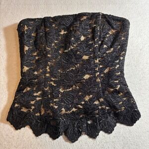 Gigi Clark Black Lace Strapless Corset Top Peplum Silk Blend Size 4‎